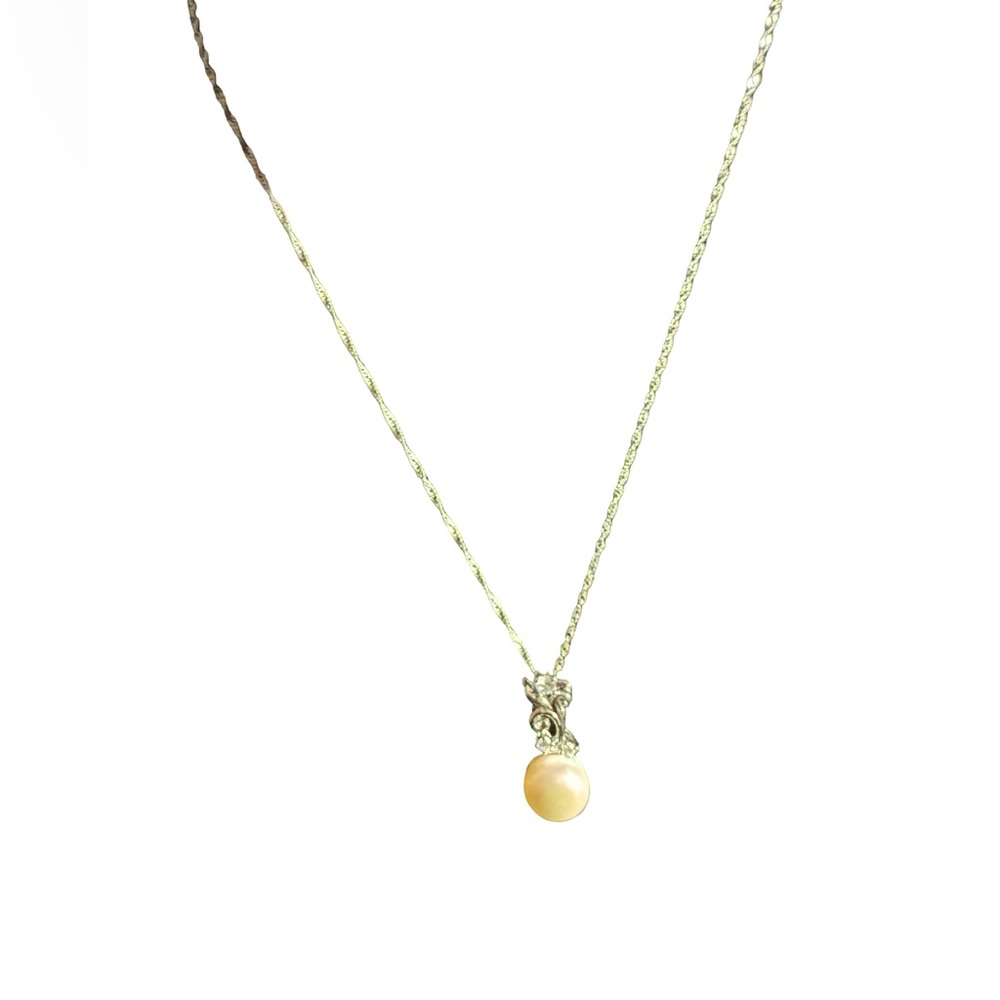 VINTAGE Sterling 925 Silver Single Freshwater Pearl and CZ Pendant Necklace - Picture 6 of 6